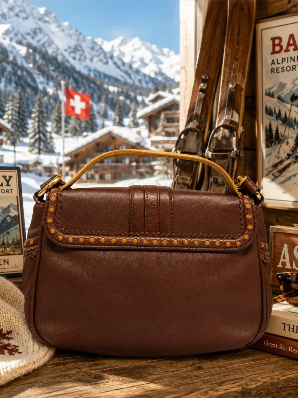 Bally Brown Leather Tassel 2-Way & Crossbody Turn Lock | Italian Leather | Rare